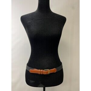 Vintage Women's Coach Brown Leather & Black Stretch Fabric Belt Size 38” 95cm